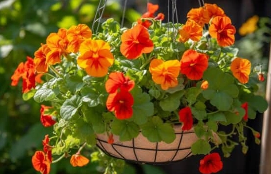 growing nasturtiums in hanging baskets